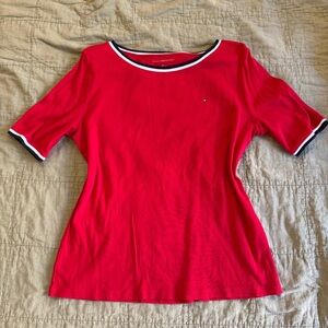 Tommy Hilfiger | women's large Red Short Sleeve Tee with white and navy trim